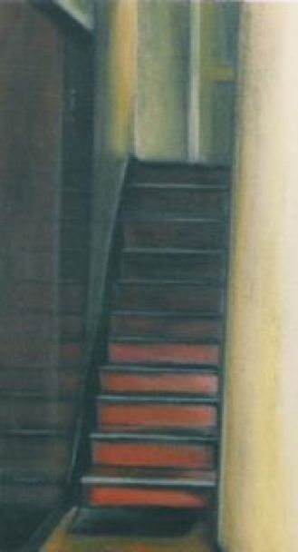 narrow red stairs